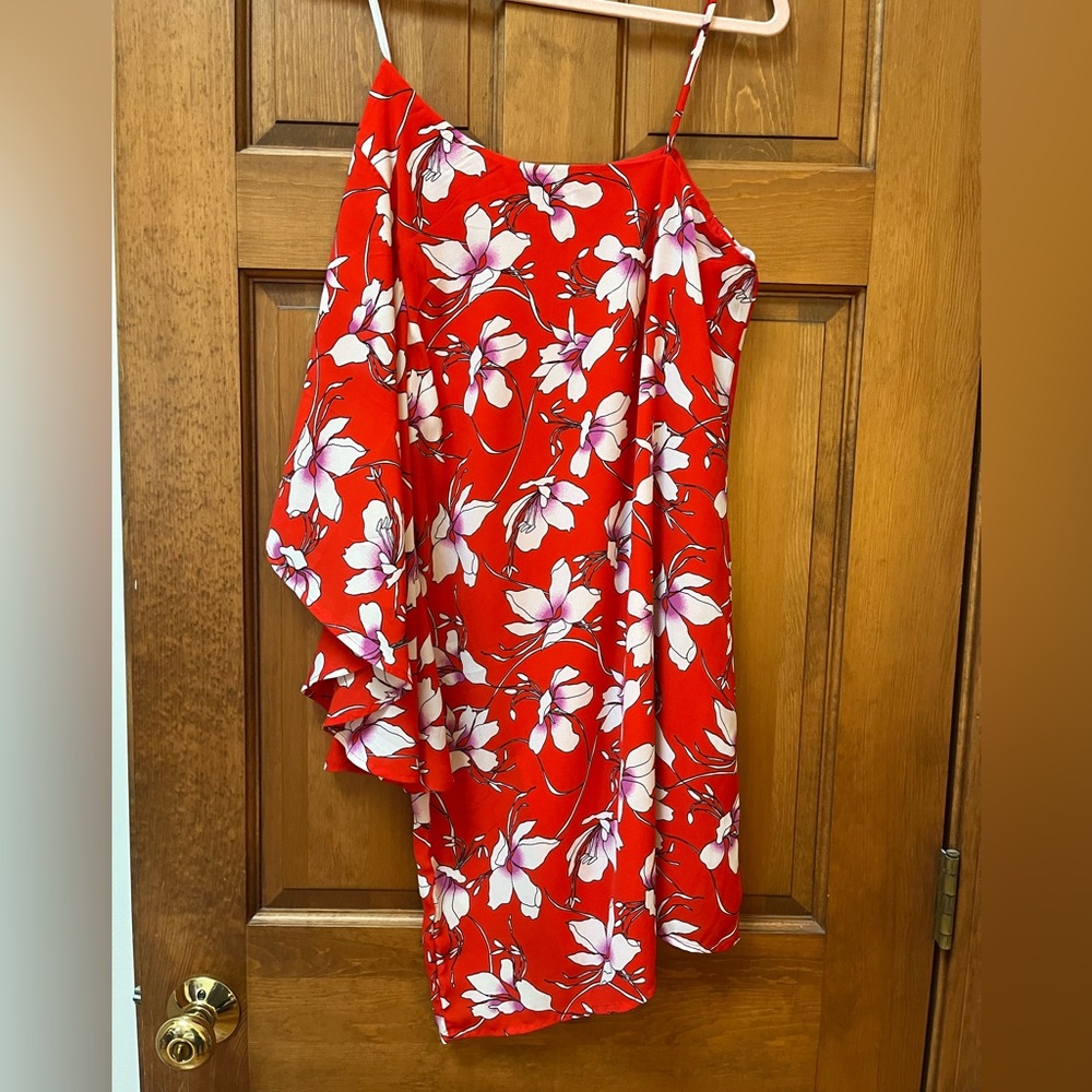 Tropical print one shoulder dress